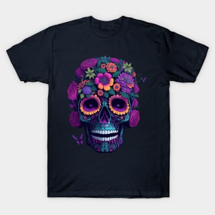 Funny Sugar Candy Skull With Flowers T-Shirt